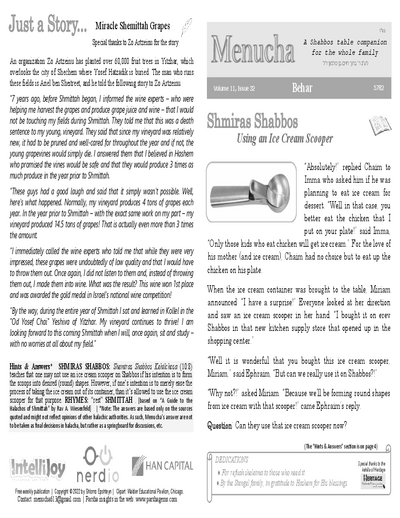 Menucha Magazine — Parshas Behar