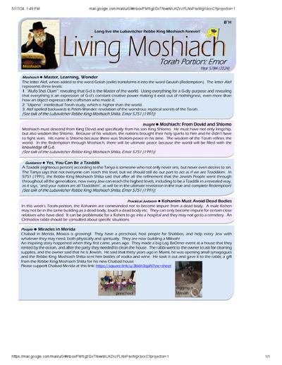 Living Moshiach — Parshas Emor