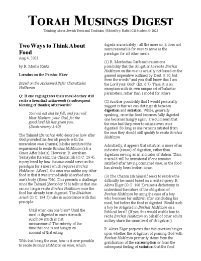 Torah Musings — Parshas Eikev