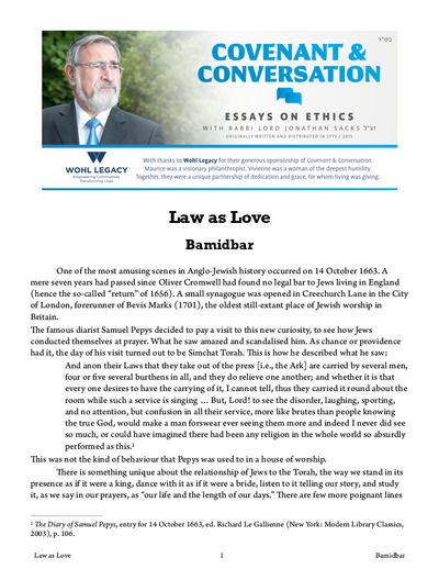 Covenant & Conversation — Parshas Bamidbar