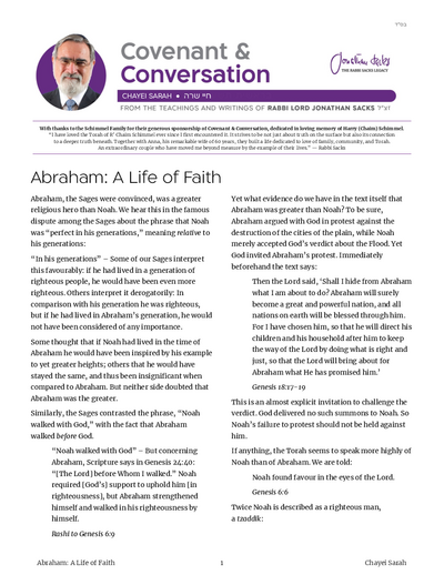 Covenant & Conversation — Parshas Chayei Sarah