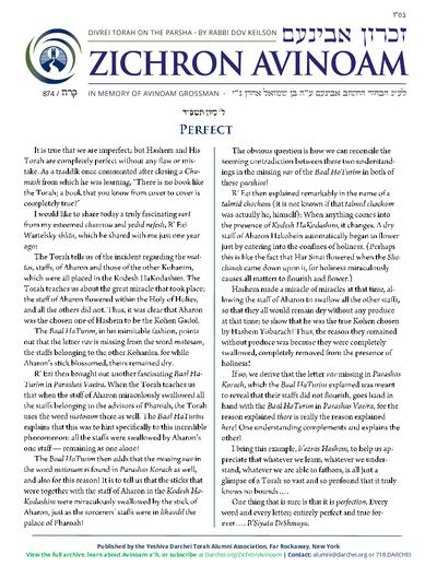Zichron Avinoam — Parshas Korach