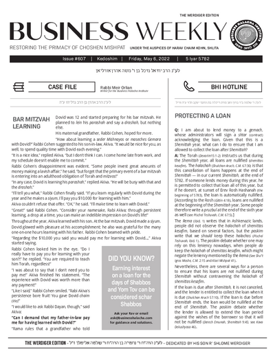Business Weekly — Parshas Kedoshim