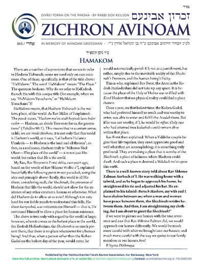 Zichron Avinoam — Parshas Acharei Mos