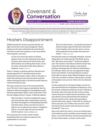 Covenant & Conversation — Parshas Pinchas