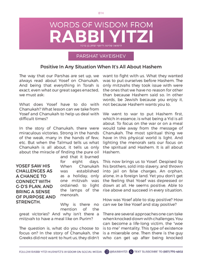 Words of Wisdom from Rabbi Yitzi — Parshas Vayeishev