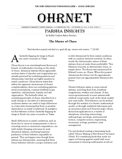 OHRNET — Parshas Chayei Sarah