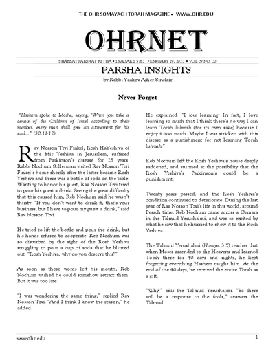 OHRNET — Parshas Ki Sisa