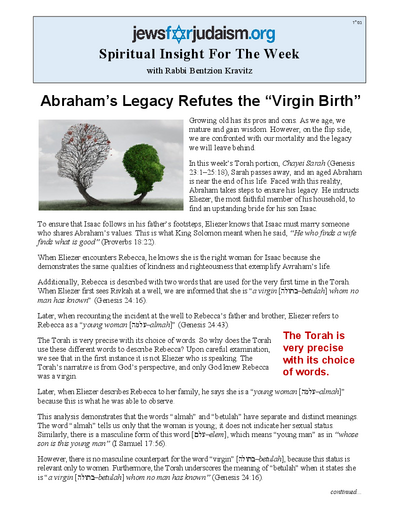 Jews for Judaism — Parshas Chayei Sarah