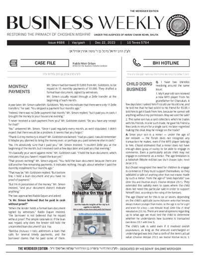 Business Weekly — Parshas Vayigash
