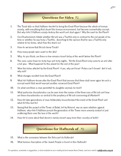 Questions on the Sidra — Parshas Noach