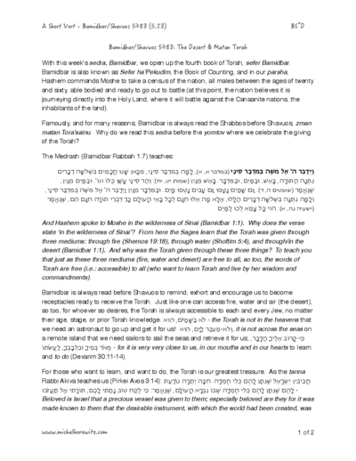 Michal Horowitz - Shiurim & Classes — Parshas Bamidbar
