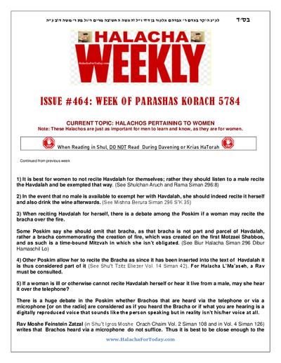 Halacha Weekly — Parshas Korach