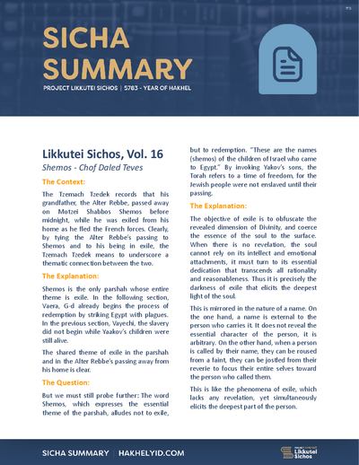Project Likkutei Sichos — Parshas Shemos