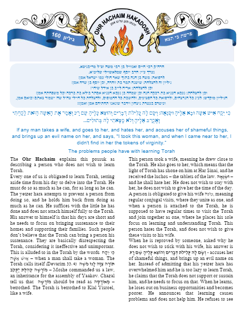 Ohr Hachaim Hakadosh — Parshas Ki Teitzei