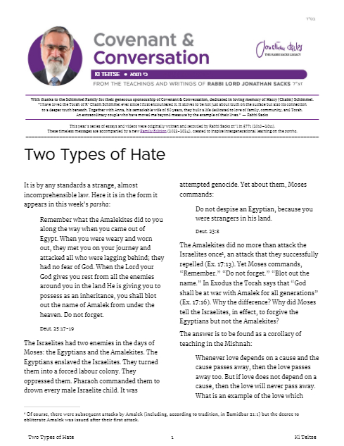Covenant & Conversation — Parshas Ki Teitzei