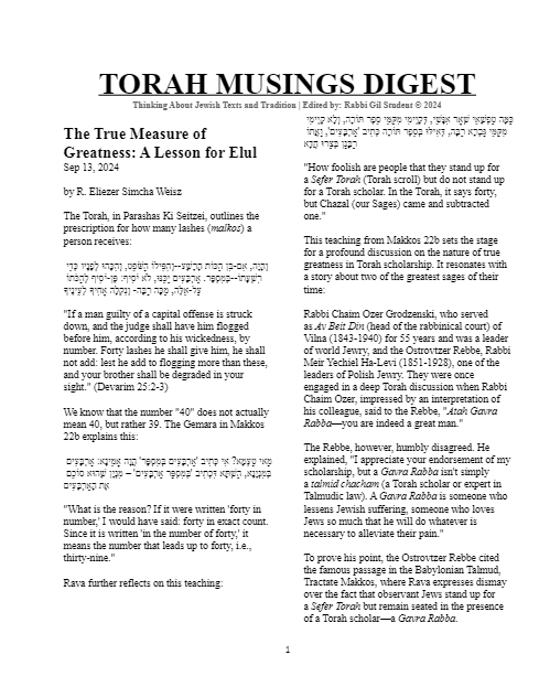 Torah Musings — Parshas Ki Teitzei