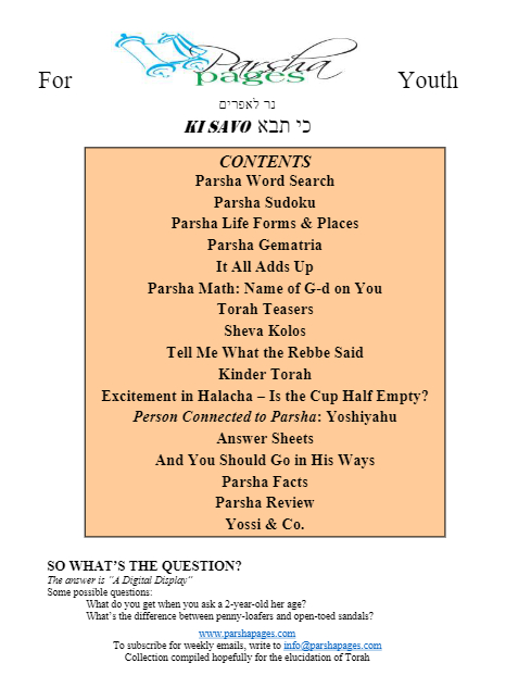 Parsha Pages Youth — Parshas Ki Savo