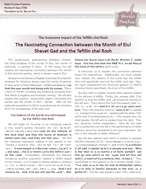 Shvilei Pinchas — Parshas Ki Savo