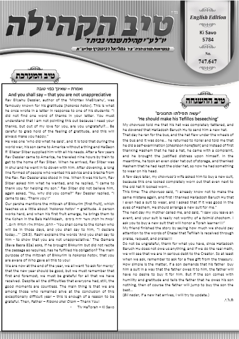 טיב הקהילה English — Parshas Ki Savo