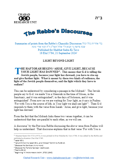 Chabad Research Unit — Parshas Ki Savo