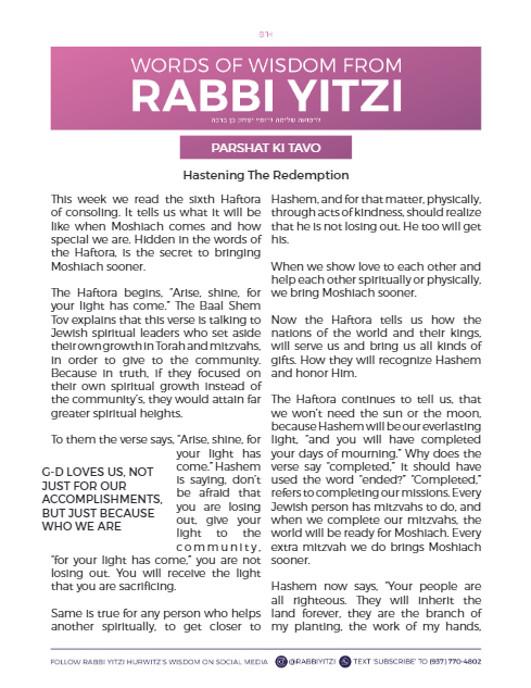 Words of Wisdom from Rabbi Yitzi — Parshas Ki Savo