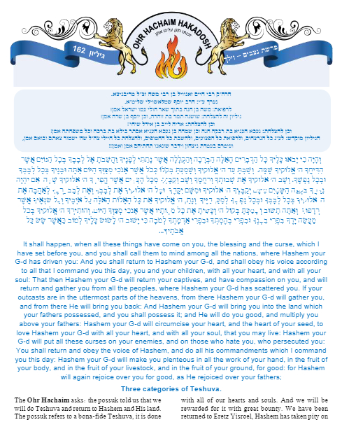 Ohr Hachaim Hakadosh — Parshas Nitzavim-Vayelech