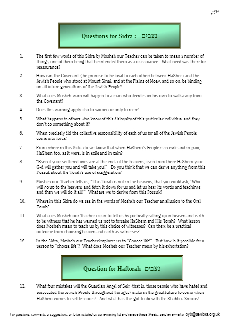 Questions on the Sidra — Parshas Nitzavim-Vayelech