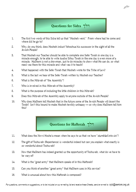 Questions on the Sidra — Parshas Nitzavim-Vayelech