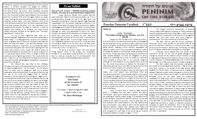 Peninim on the Torah — Parshas Nitzavim-Vayelech