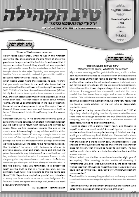 טיב הקהילה English — Parshas Nitzavim-Vayelech