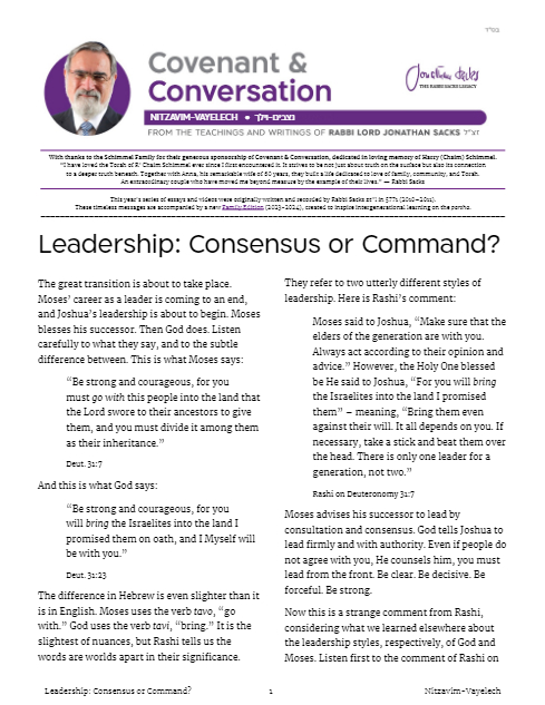 Covenant & Conversation — Parshas Nitzavim-Vayelech