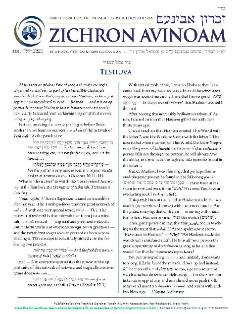 Zichron Avinoam — Parshas Nitzavim-Vayelech