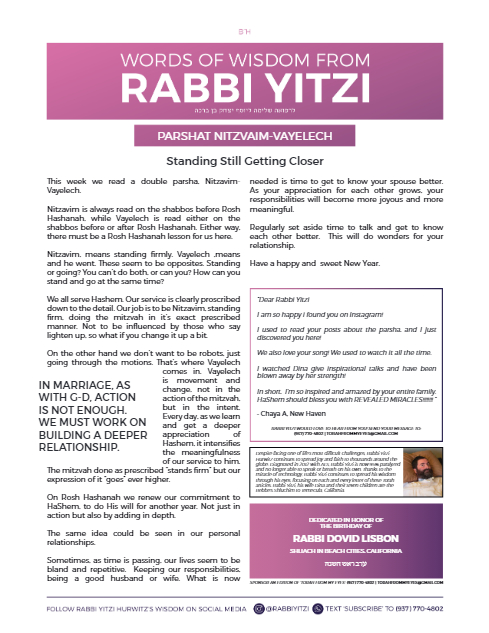Words of Wisdom from Rabbi Yitzi — Parshas Nitzavim-Vayelech