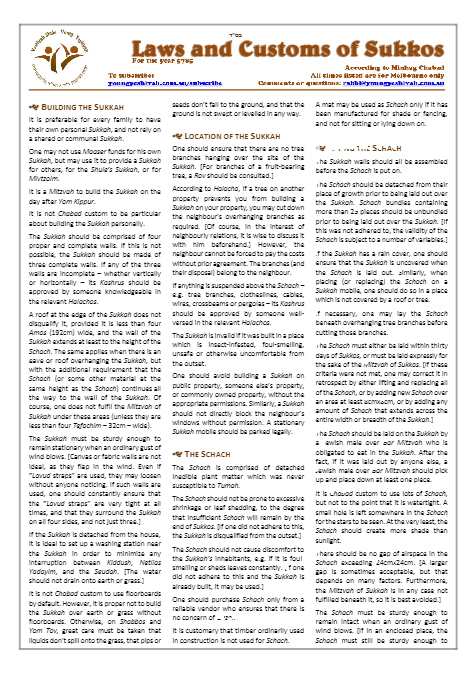 Laws and Customs — Parshas Sukkos