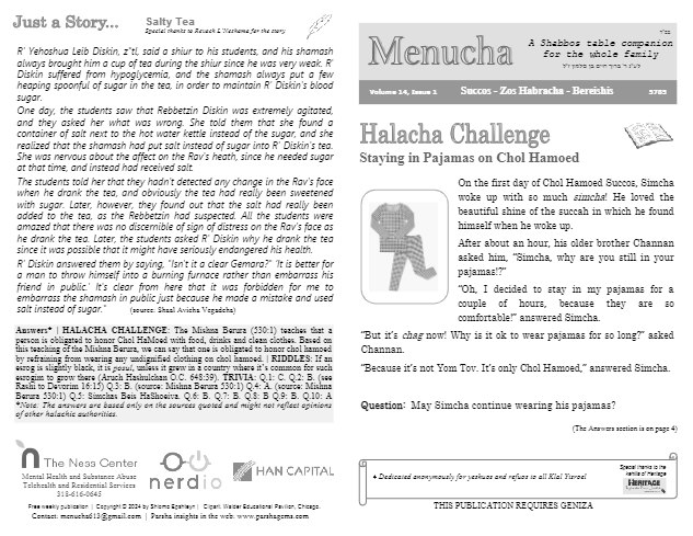 Menucha Magazine — Parshas Sukkos