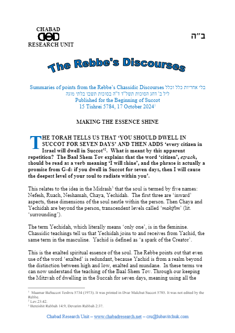 Chabad Research Unit — Parshas Sukkos