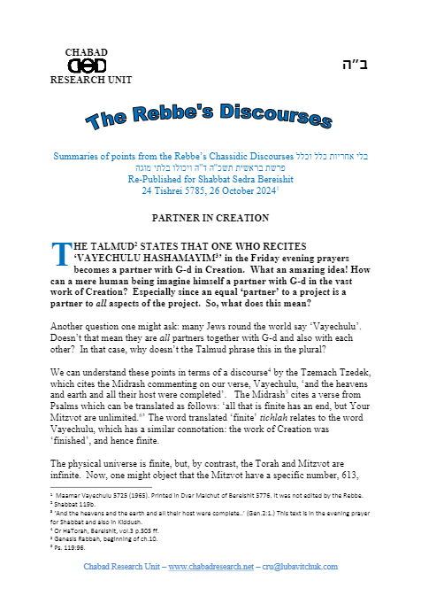 Chabad Research Unit — Parshas Bereishis