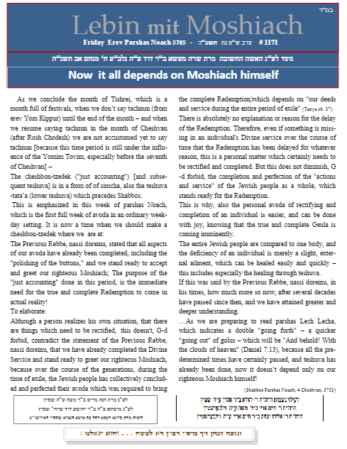 Lebin mit Moshiach — Parshas Noach