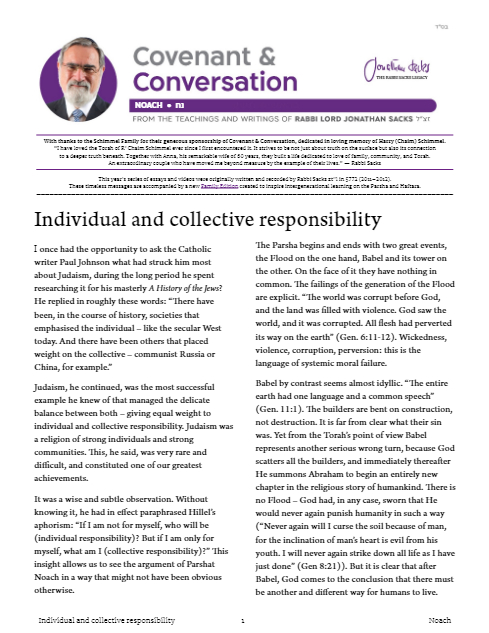 Covenant & Conversation — Parshas Noach