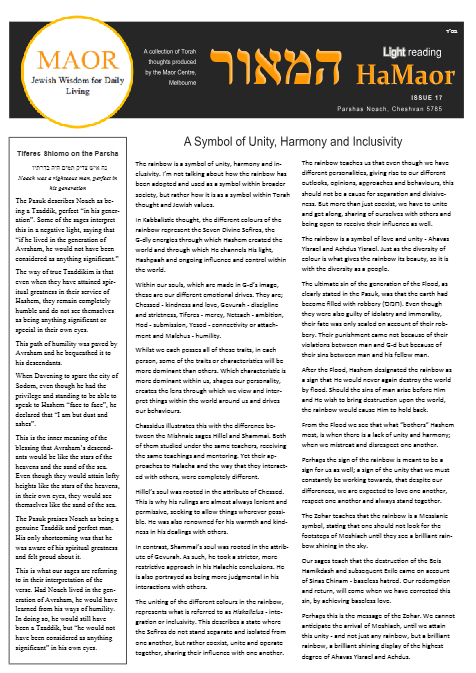 MAOR CENTRE publications  — Parshas Noach