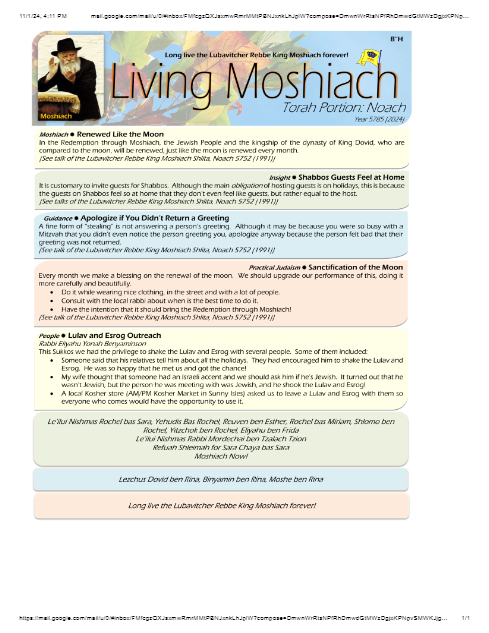Living Moshiach — Parshas Noach