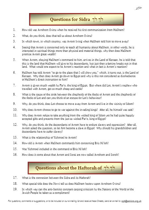 Questions on the Sidra — Parshas Lech-Lecha