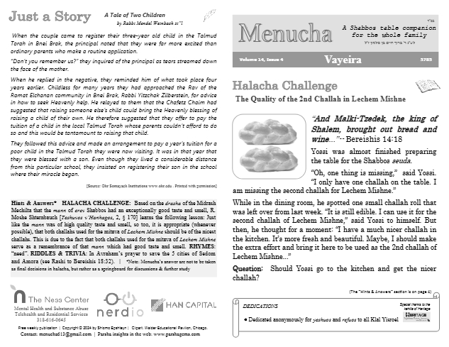 Menucha Magazine — Parshas Vayeira