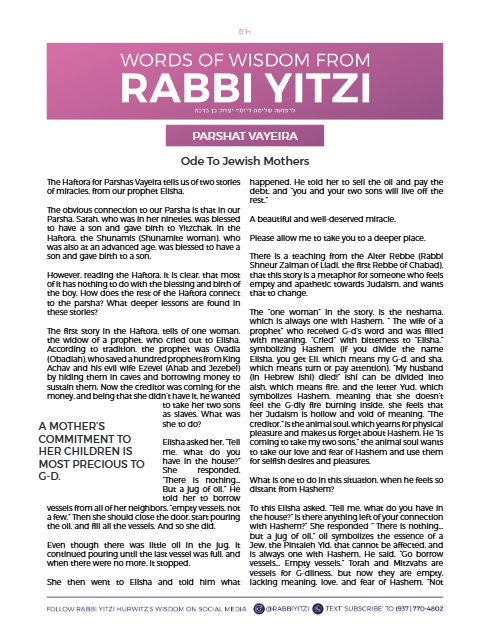 Words of Wisdom from Rabbi Yitzi — Parshas Vayeira