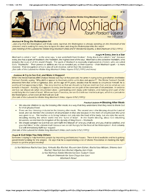 Living Moshiach — Parshas Vayeira