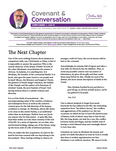 Covenant & Conversation — Parshas Chayei Sarah