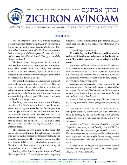 Zichron Avinoam — Parshas Chayei Sarah