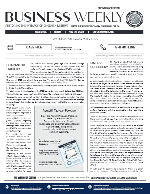 Business Weekly — Parshas Toldos