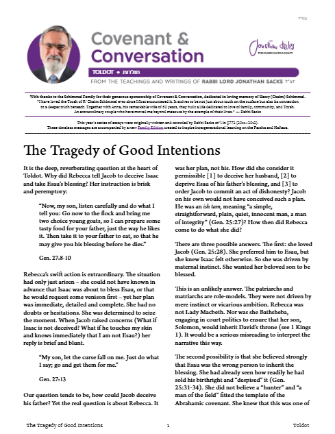 Covenant & Conversation — Parshas Toldos